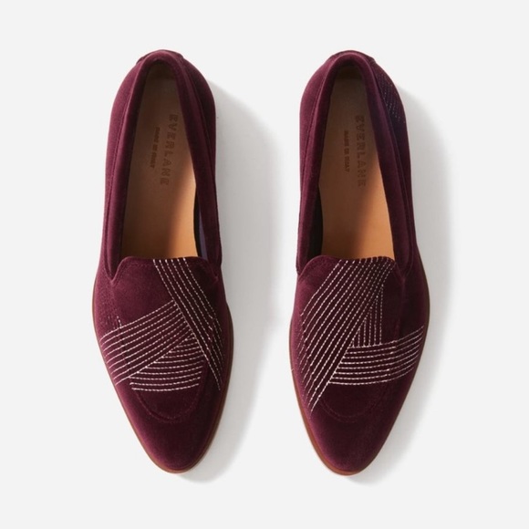 Everlane The Velvet Modern Loafers Womens Size 7 Embroidered Burgundy NEW NO BOX - Picture 3 of 16